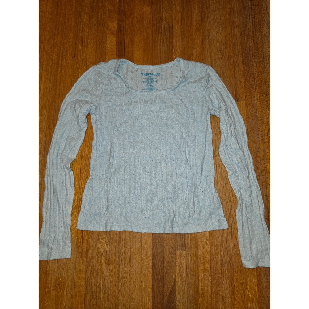 Thereabouts Girl Medium 10/12 Blue Ribbed Pointelle Scoop Neck‎ Long Sleeve Top